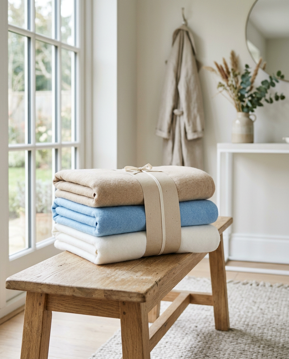 Freshly washed and folded blankets ready for delivery